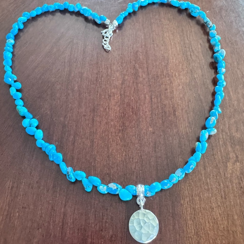 Blue Beaded Necklace with Silver Pendant - Picture 1 of 3